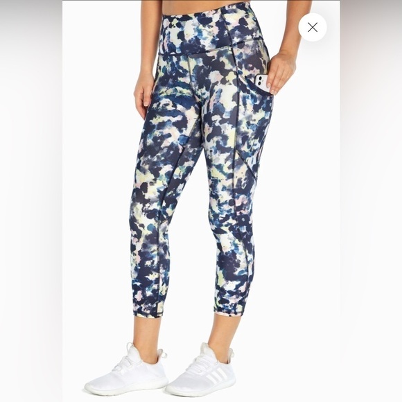 Marika Ignite Side Pocket Mid Calf Capri legging in Black Iris Watercolor Camo - Picture 7 of 10